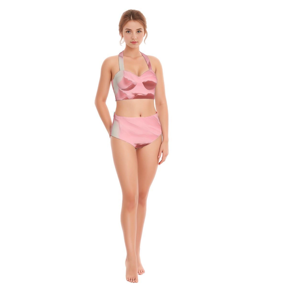 All-Over Print Women's Swimsuit Set With Halter