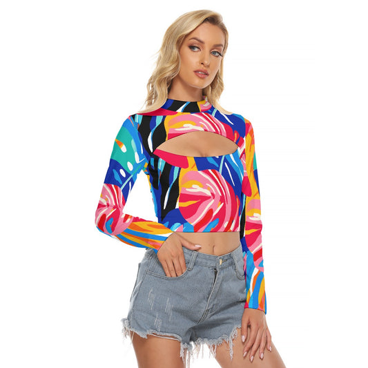 All-Over Print Women's Hollow Chest Keyhole Tight Crop Top
