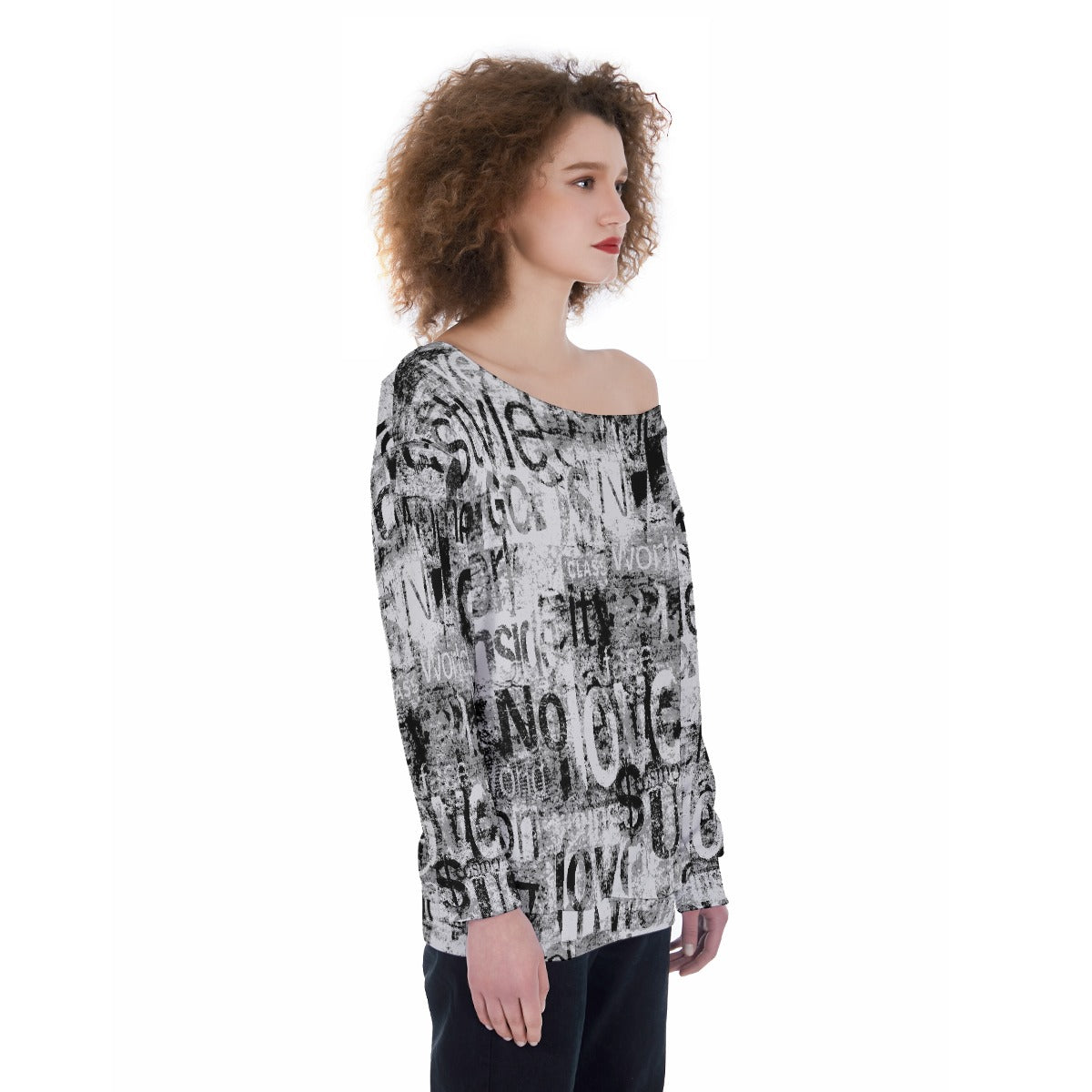 All-Over Print Oversized Women's Off-Shoulder Sweatshirt