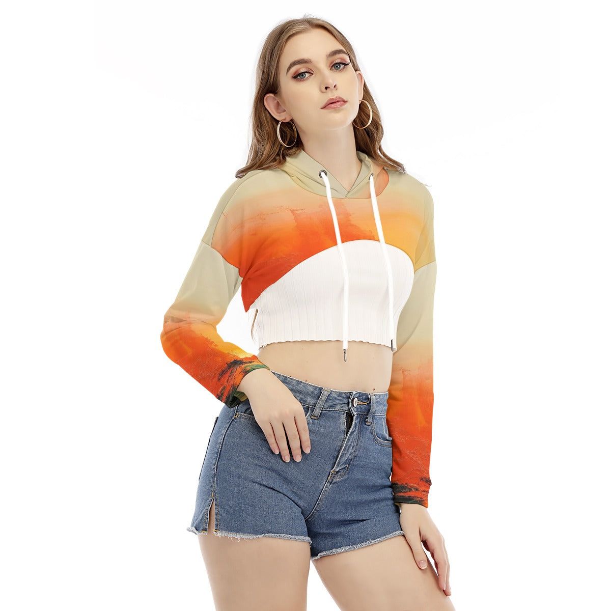 All-Over Print Women's Smock Short Hoodie With Long Sleeve