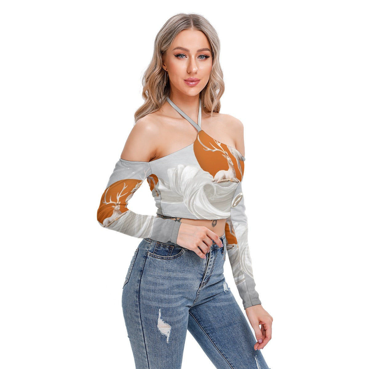 All-Over Print Women's Halter Lace-up Top