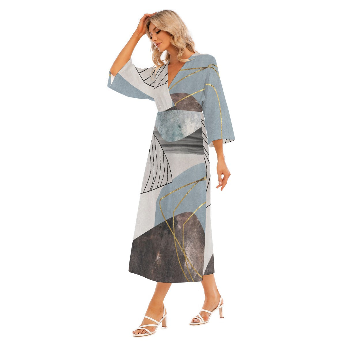 All-Over Print Women's Mid-Sleeve Long Dress