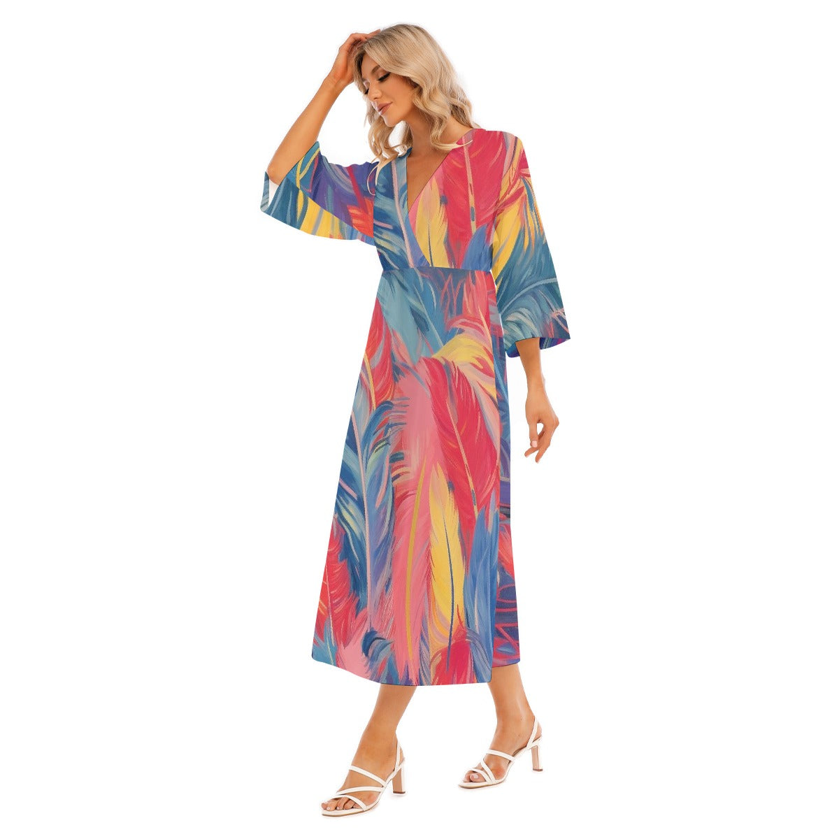 All-Over Print Women's Mid-Sleeve Long Dress