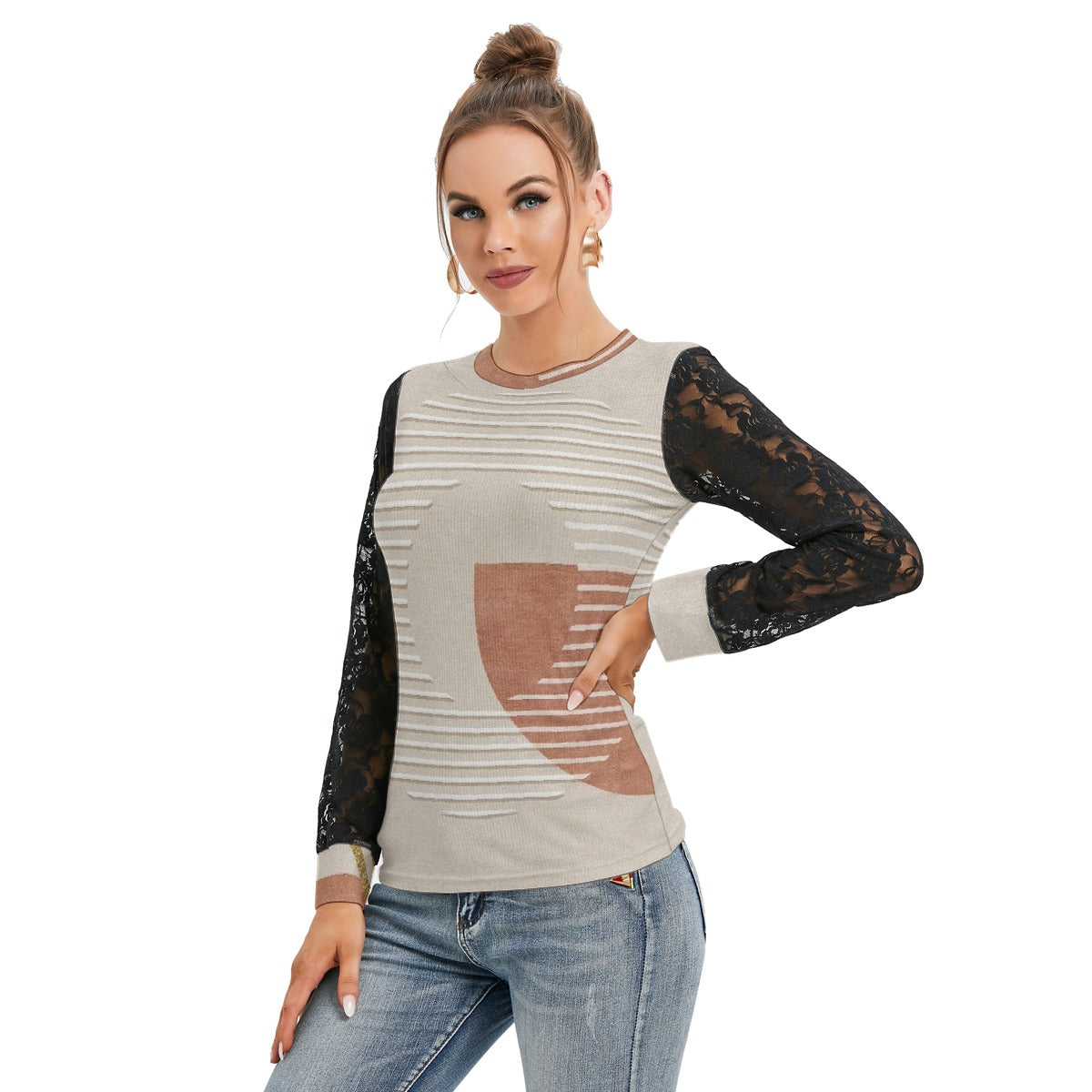 All-Over Print Women's T-shirt And Sleeve With Black Lace