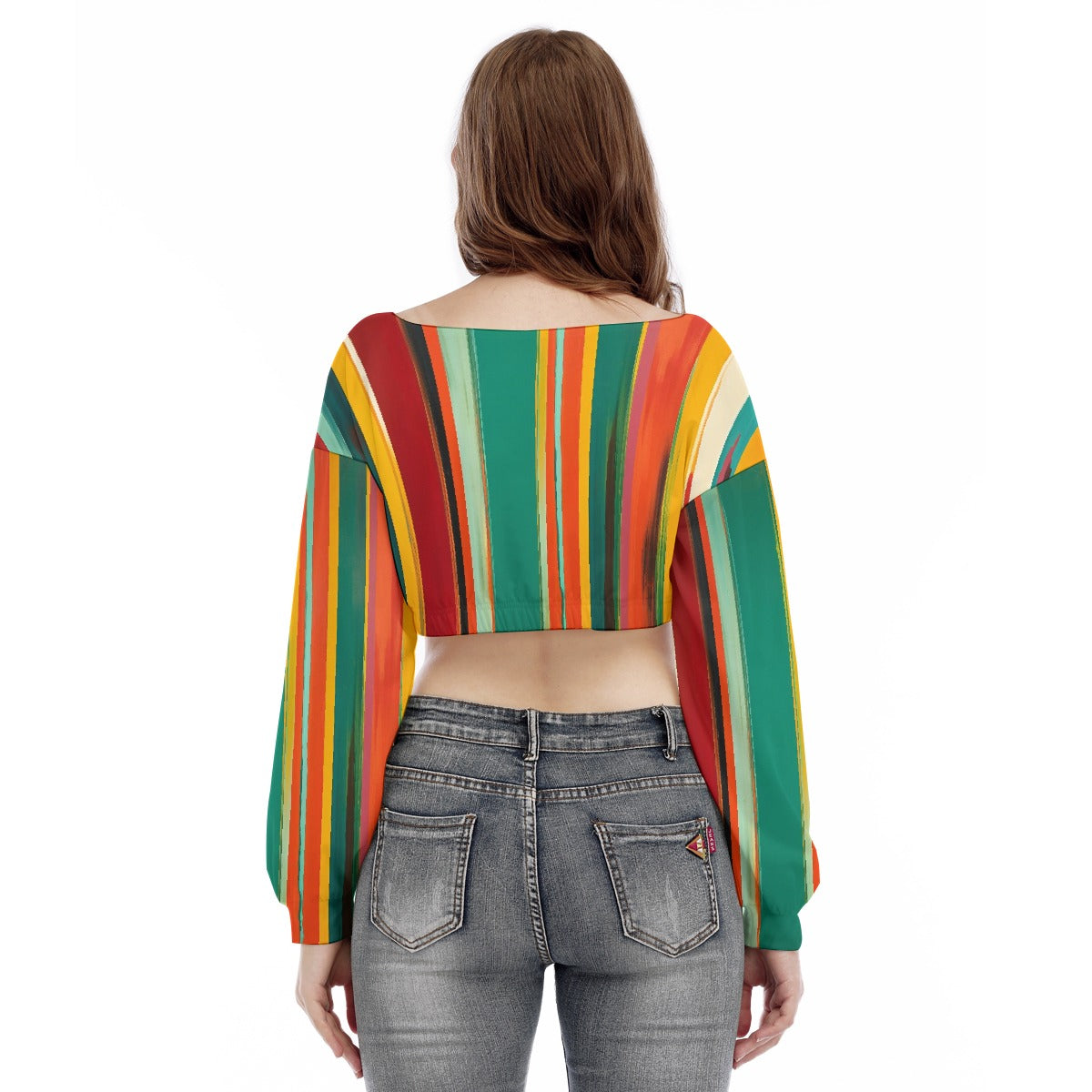 All-Over Print Women's V-neck Long Sleeve Cropped Sweatshirt