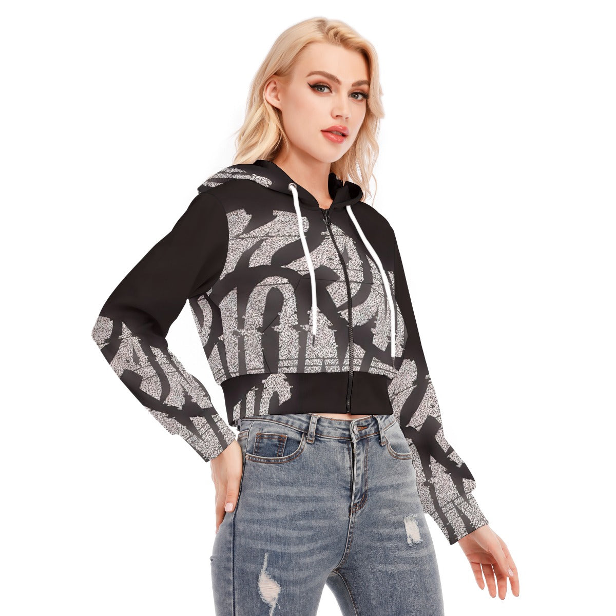 All-Over Print Women's Crop Top Hoodie With Zipper Closure