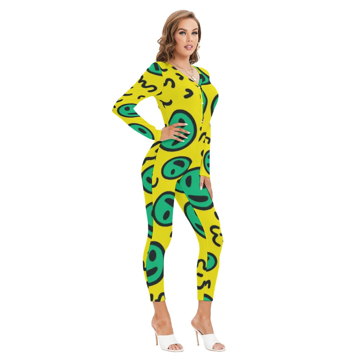 All-Over Print Women's Plunging Neck Jumpsuit