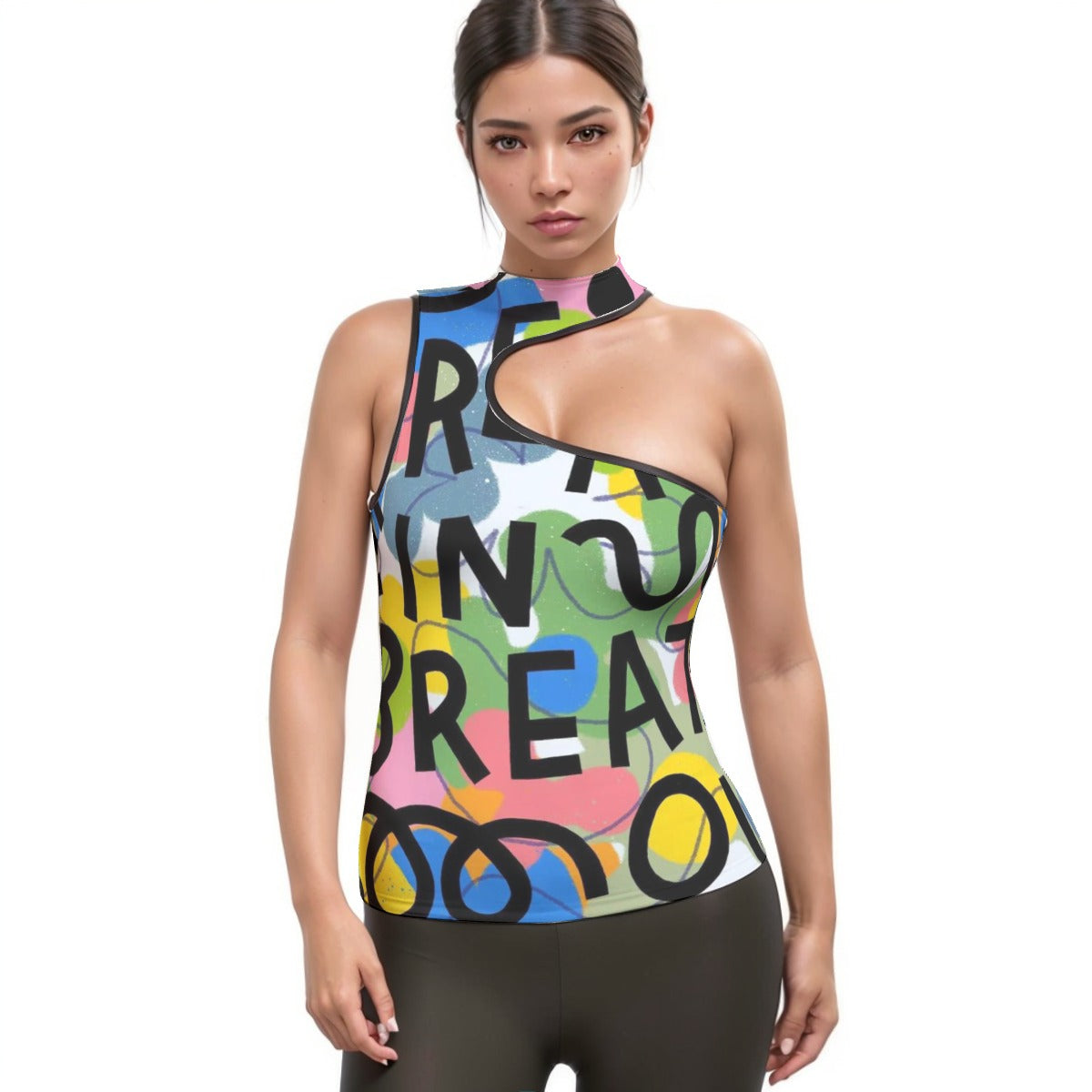 All-Over Print Women's Halter Sleeveless Asymmetrical Tank Top