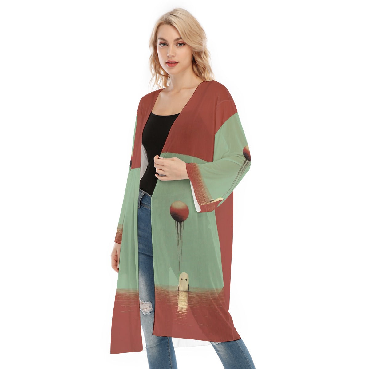 All- Over Print Women's Long Sleeve Mesh Cardigan