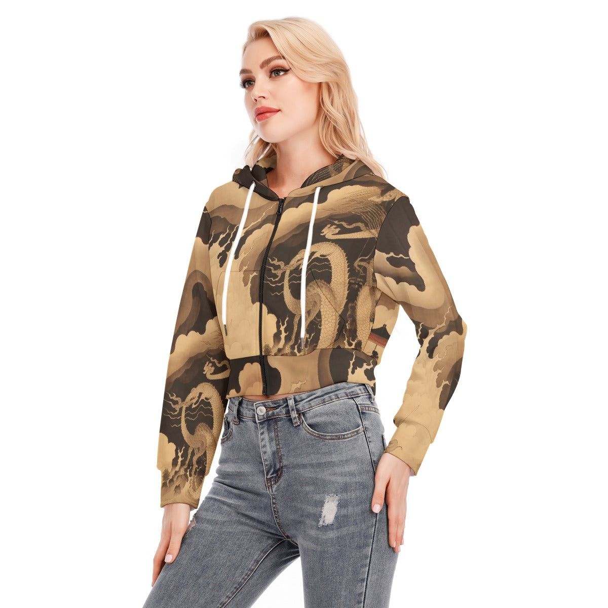 All-Over Print Women's Crop Top Hoodie With Zipper Closure