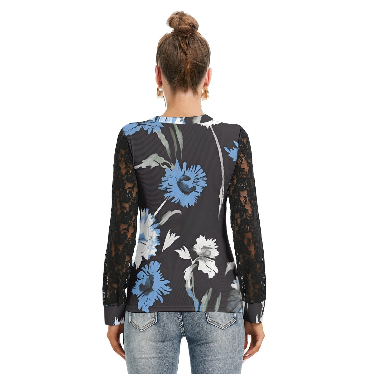 All-Over Print Women's T-shirt And Sleeve With Black Lace