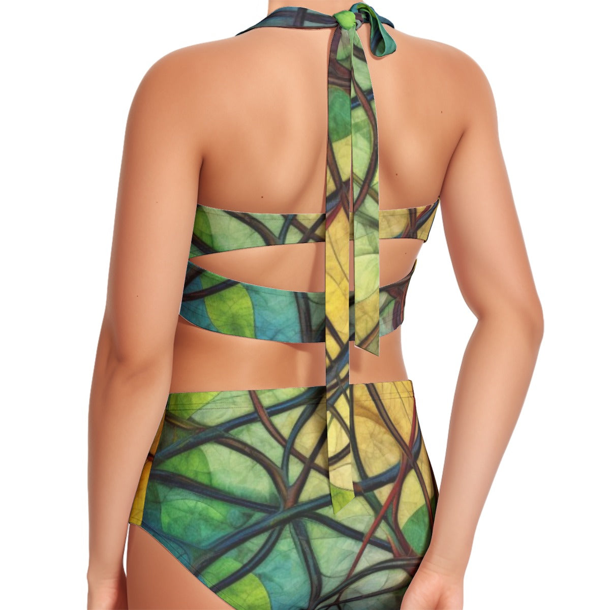 All-Over Print Women's Swimsuit Set With Halter