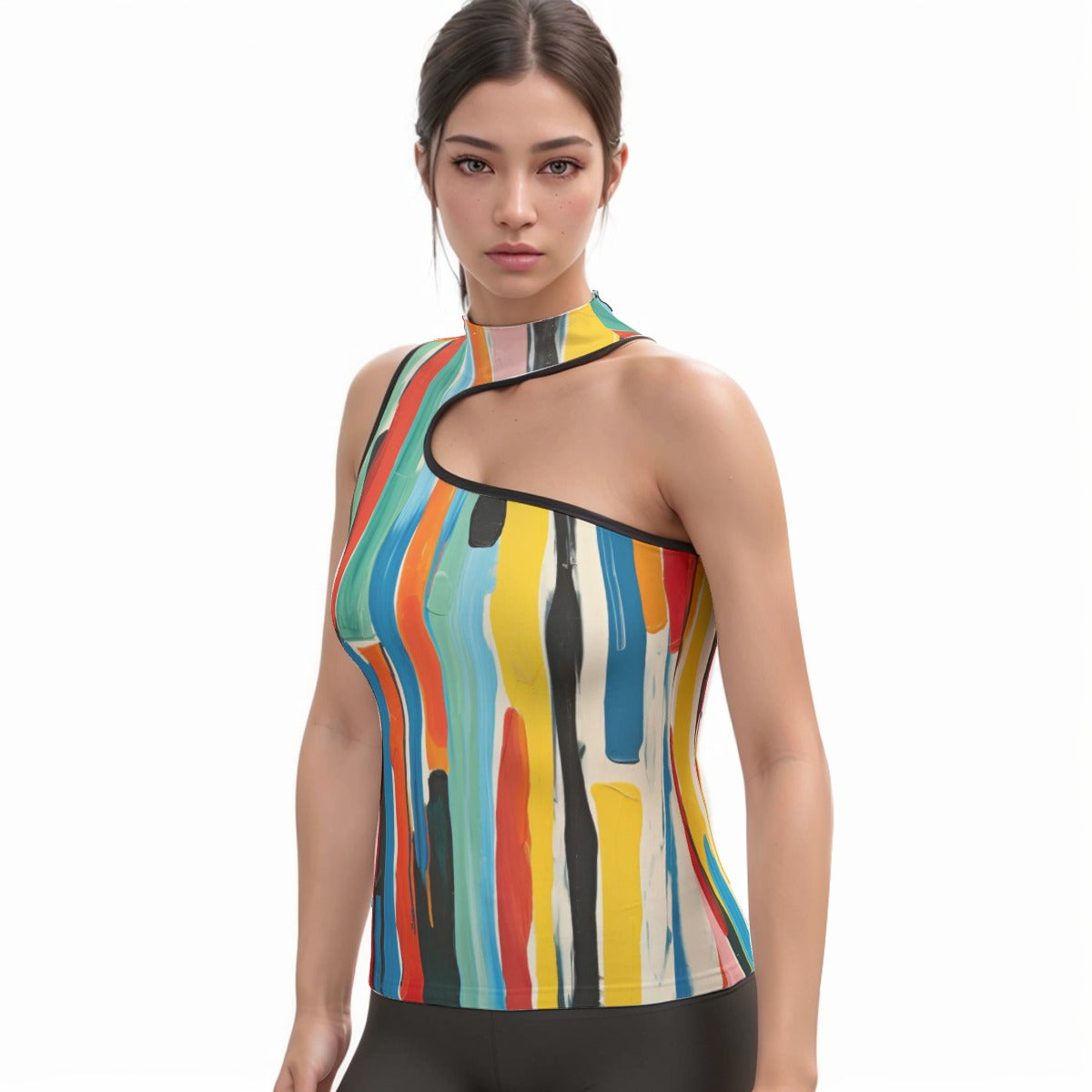 All-Over Print Women's Halter Sleeveless Asymmetrical Tank Top