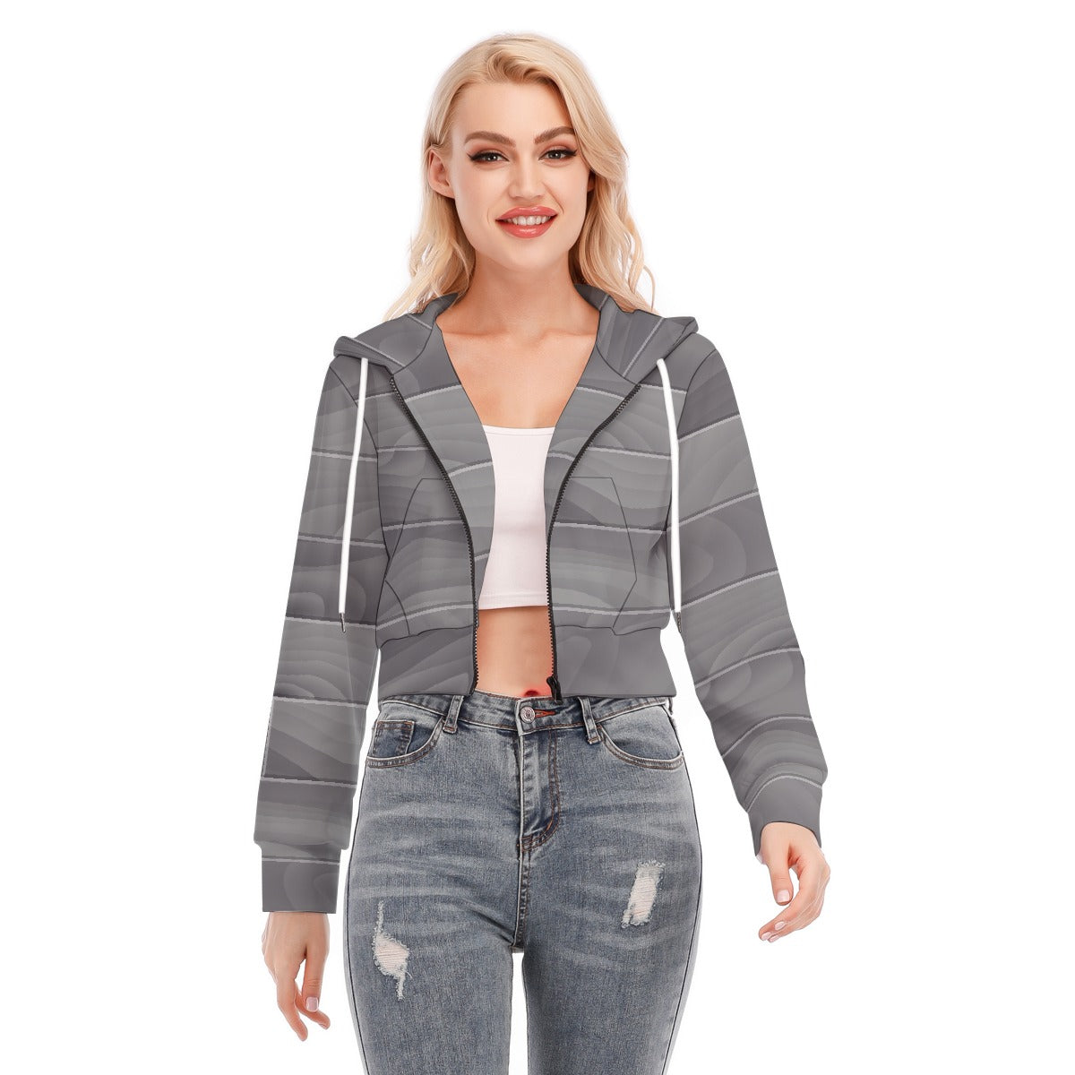 All-Over Print Women's Crop Top Hoodie With Zipper Closure