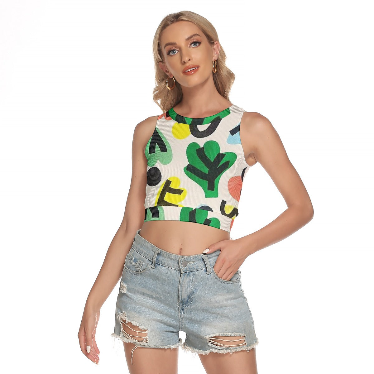All-Over Print Women's Sleeveless Back Hollow Crop Top