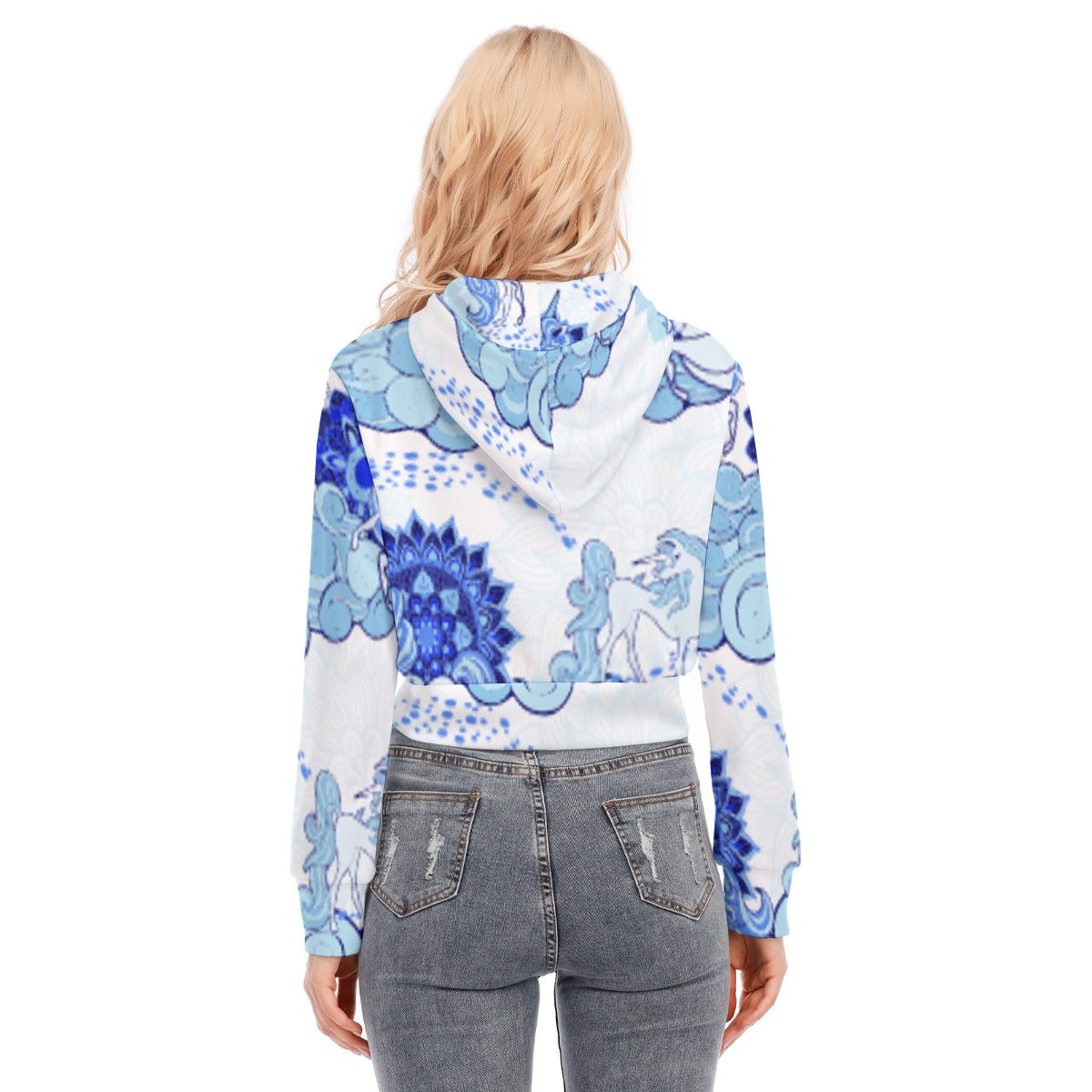 All-Over Print Women's Crop Top Hoodie With Zipper Closure