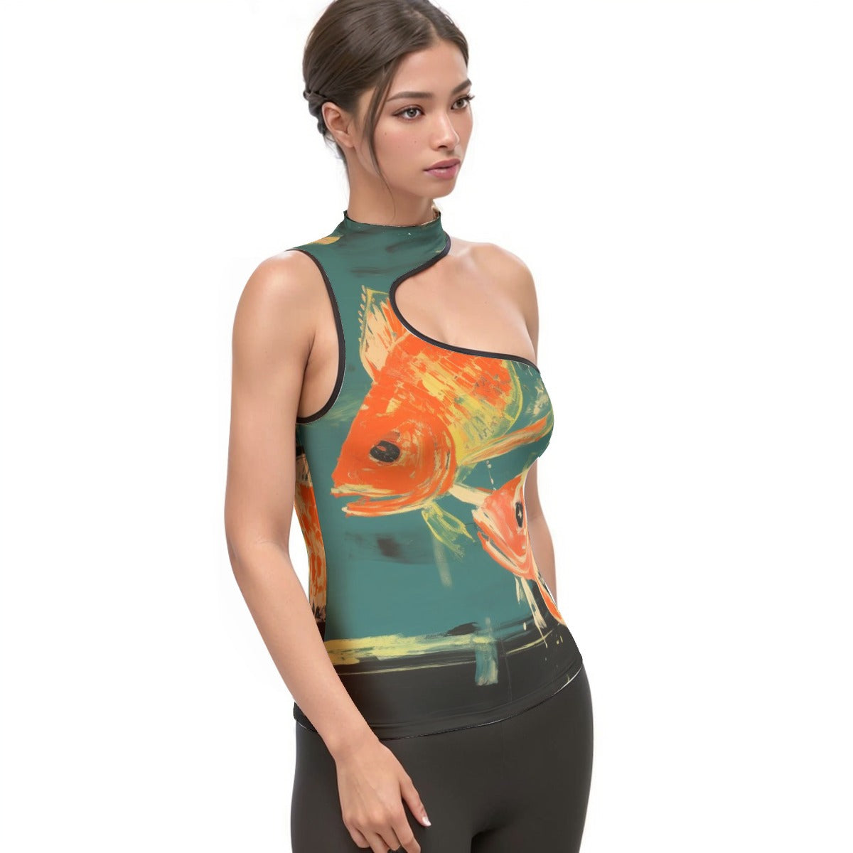 All-Over Print Women's Halter Sleeveless Asymmetrical Tank Top