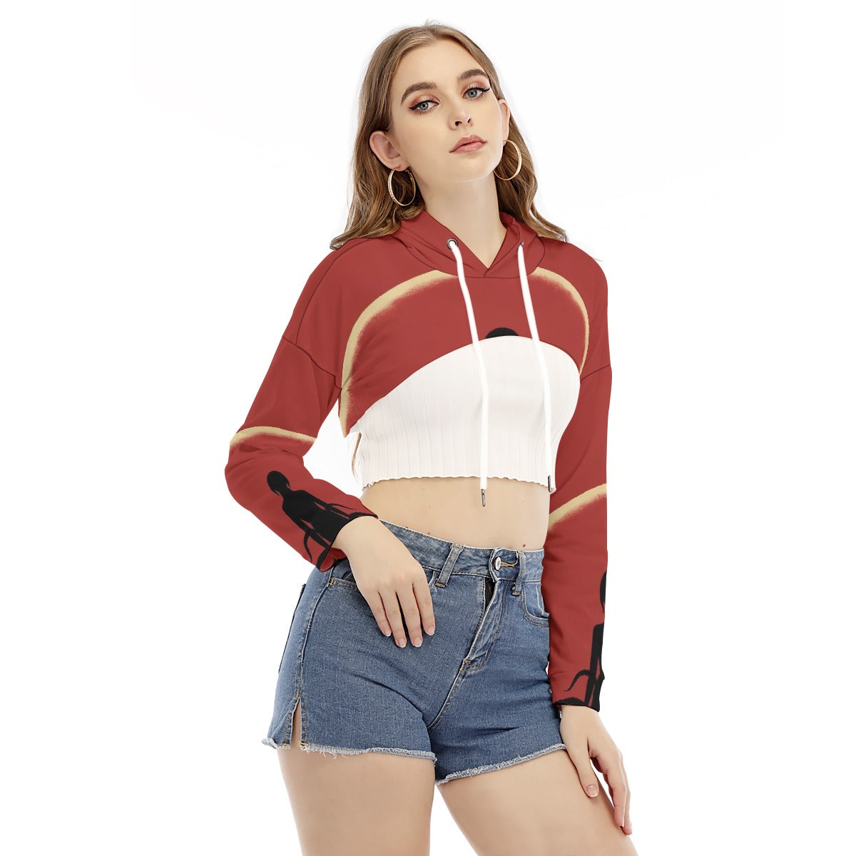 All-Over Print Women's Smock Short Hoodie With Long Sleeve
