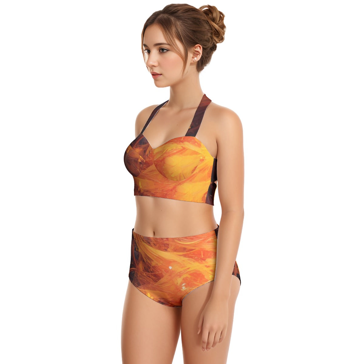 All-Over Print Women's Swimsuit Set With Halter