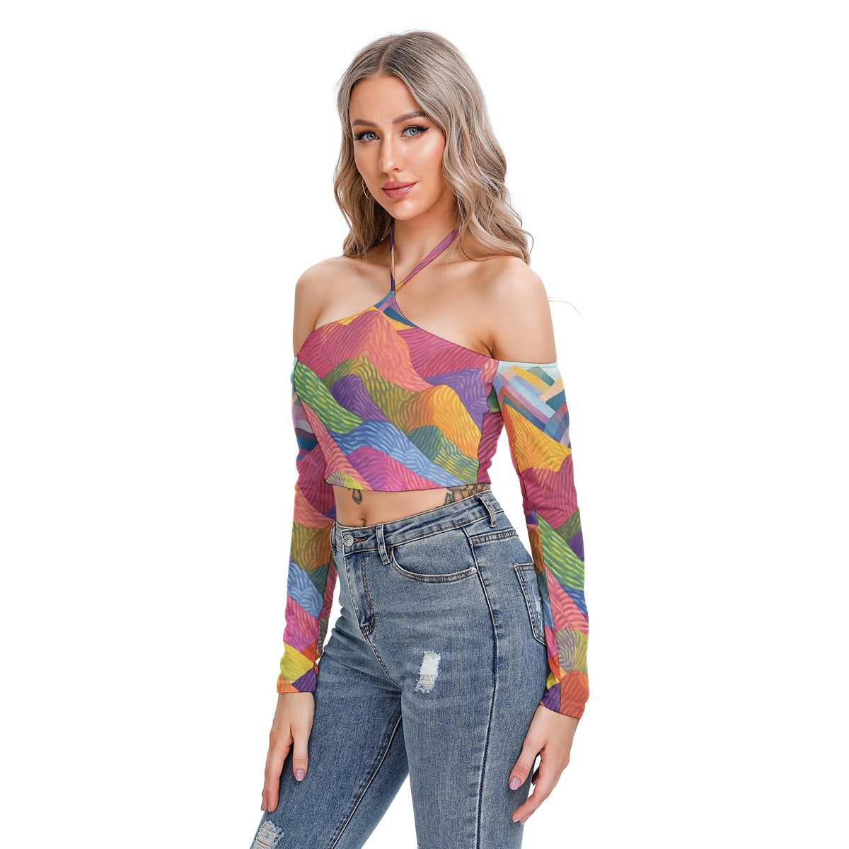 All-Over Print Women's Halter Lace-up Top
