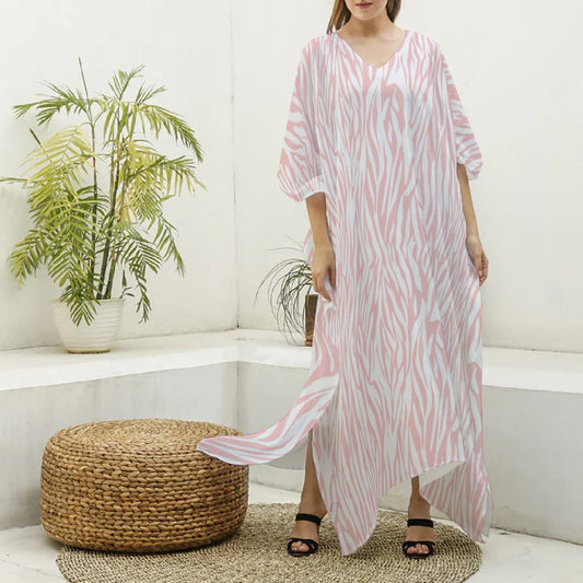 All-Over Print Women's Imitation Silk V-neck Kaftan Robe