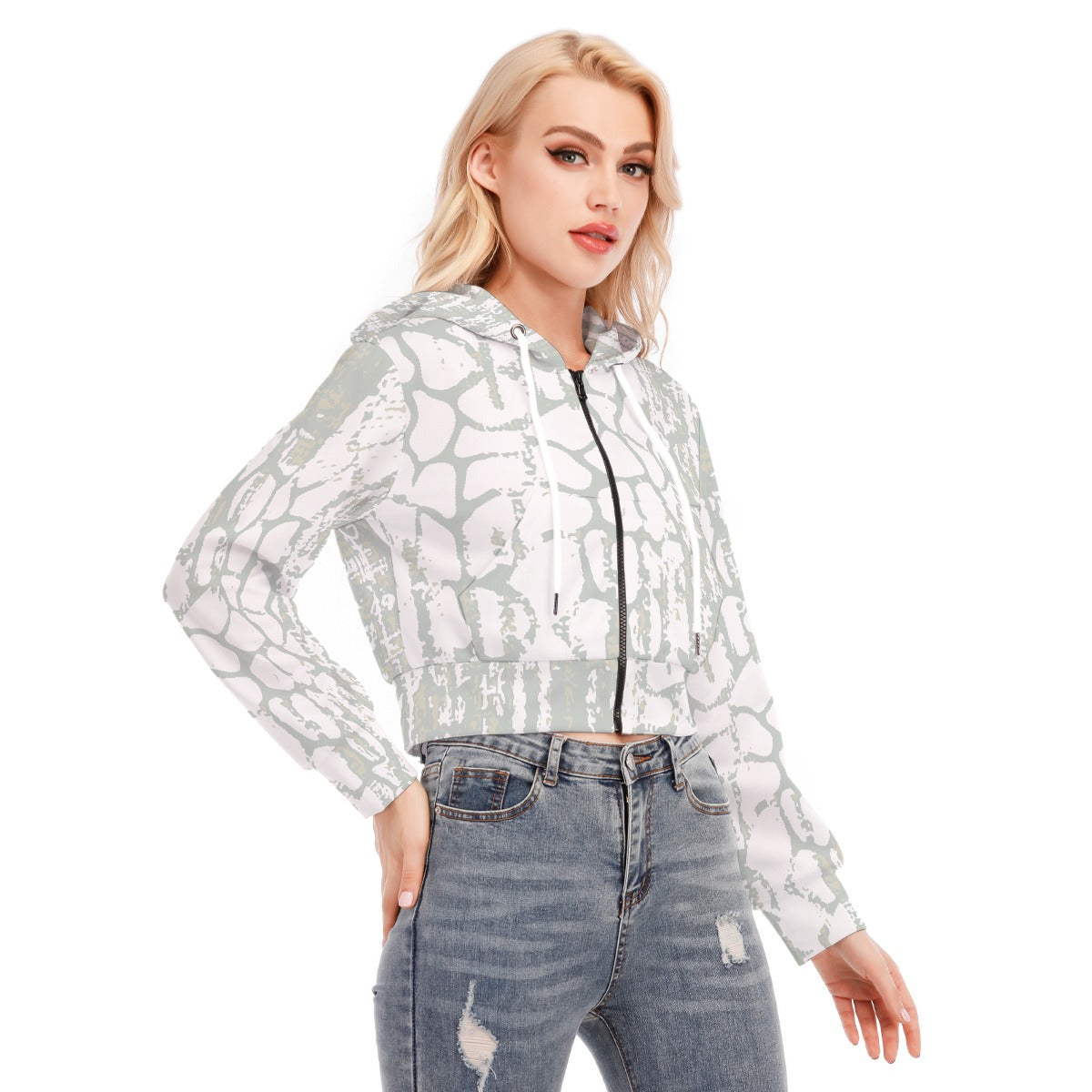 All-Over Print Women's Crop Top Hoodie With Zipper Closure