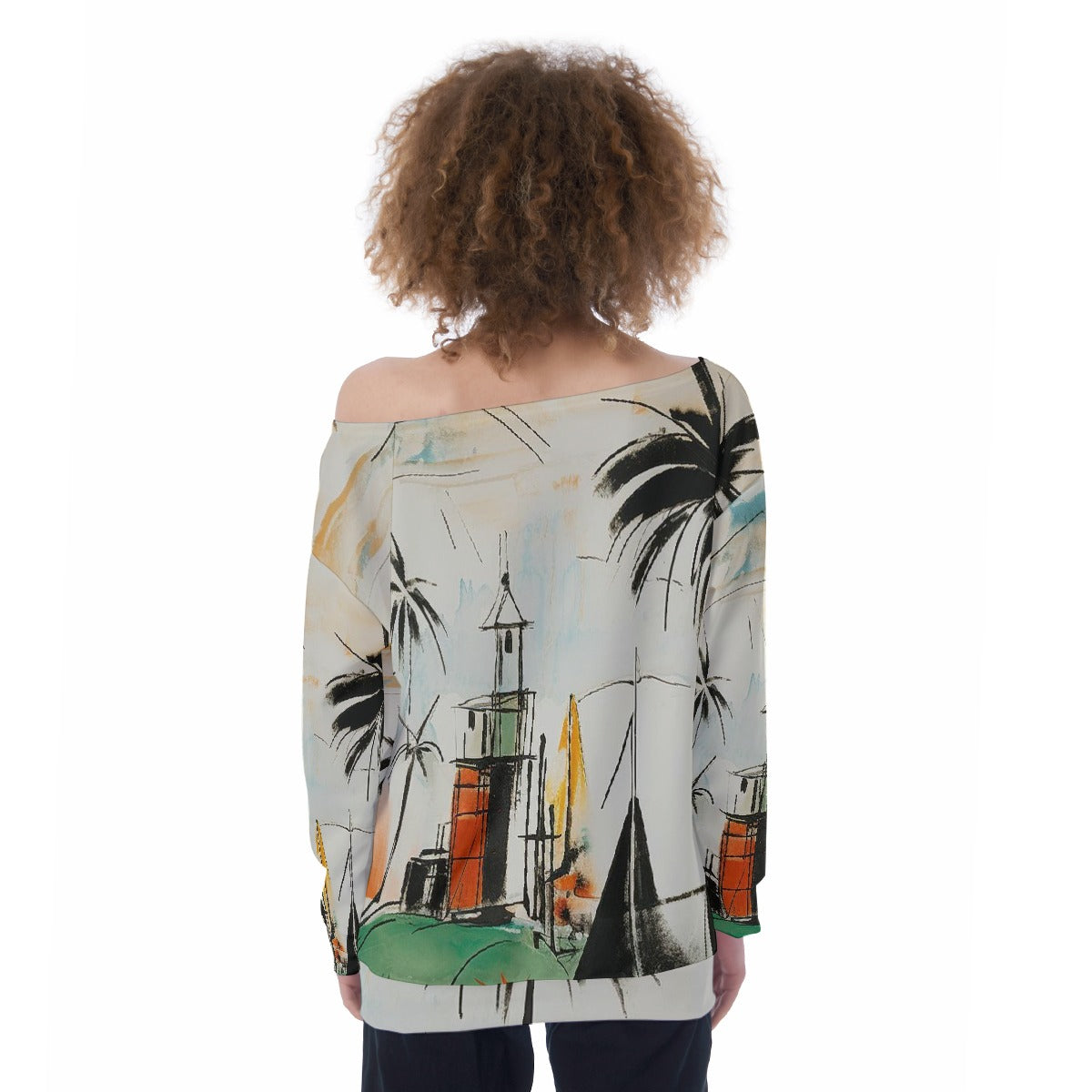 All-Over Print Oversized Women's Off-Shoulder Sweatshirt