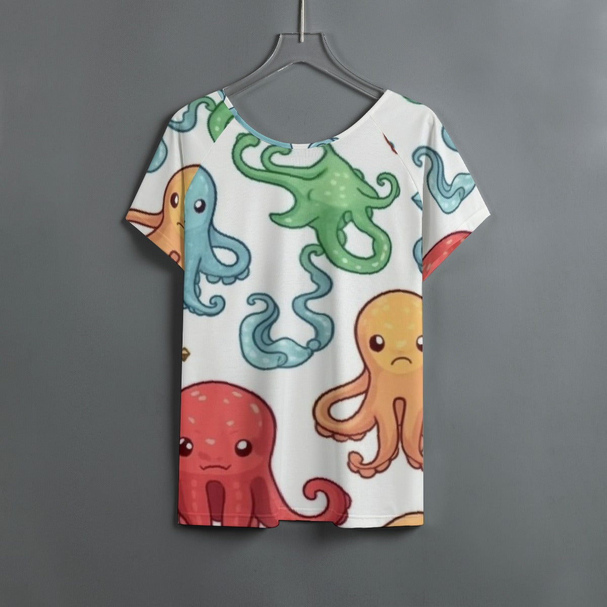 All-Over Print Women's Round Neck T-shirt With Raglan Sleeve