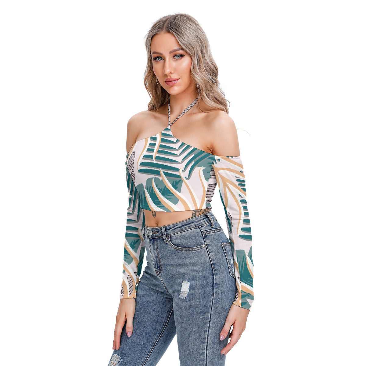 All-Over Print Women's Halter Lace-up Top