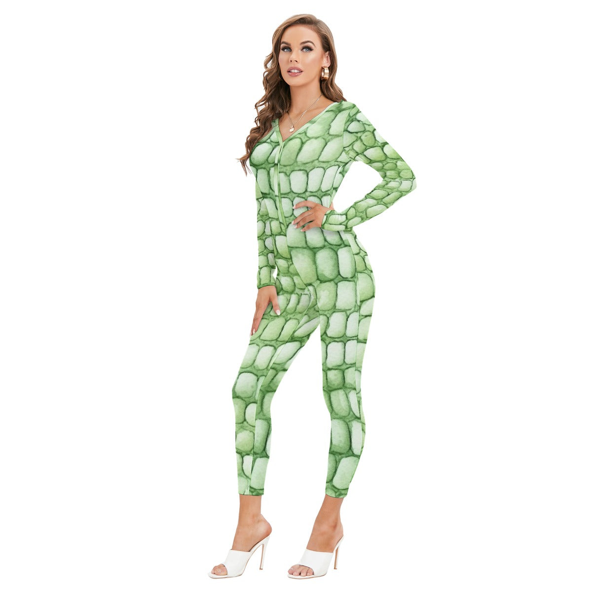 All-Over Print Women's Plunging Neck Jumpsuit