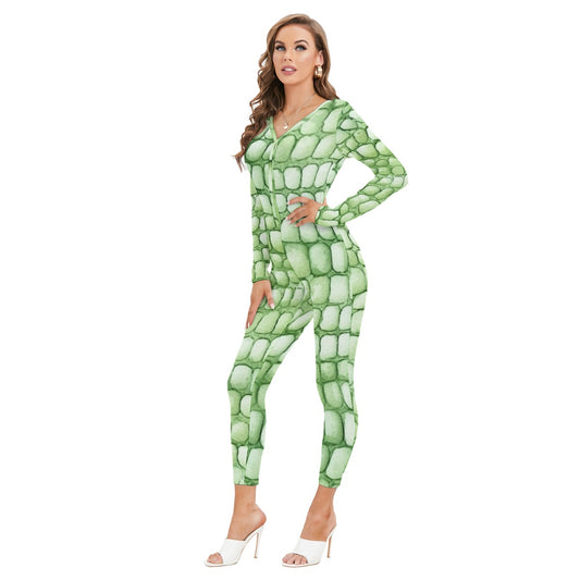All-Over Print Women's Plunging Neck Jumpsuit