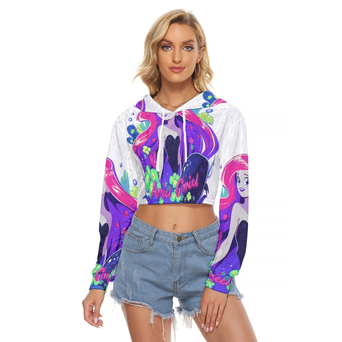 All-Over Print Women's Crop Top Hoodie|Velvet