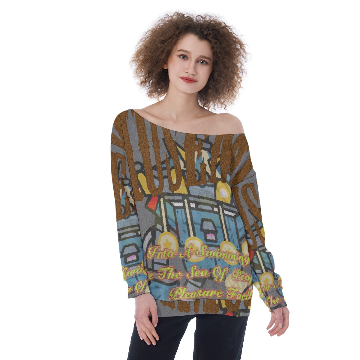 All-Over Print Oversized Women's Off-Shoulder Sweatshirt