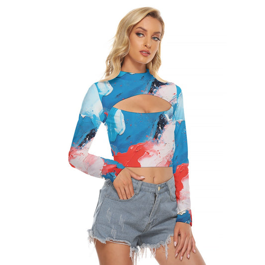 All-Over Print Women's Hollow Chest Keyhole Tight Crop Top