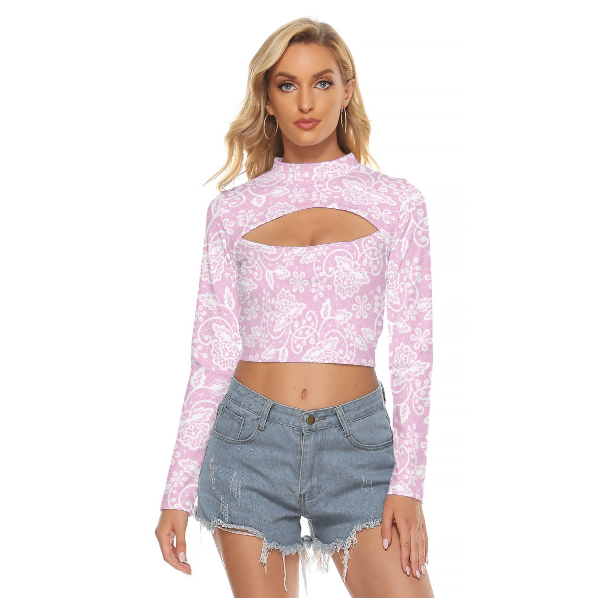 All-Over Print Women's Hollow Chest Keyhole Tight Crop Top