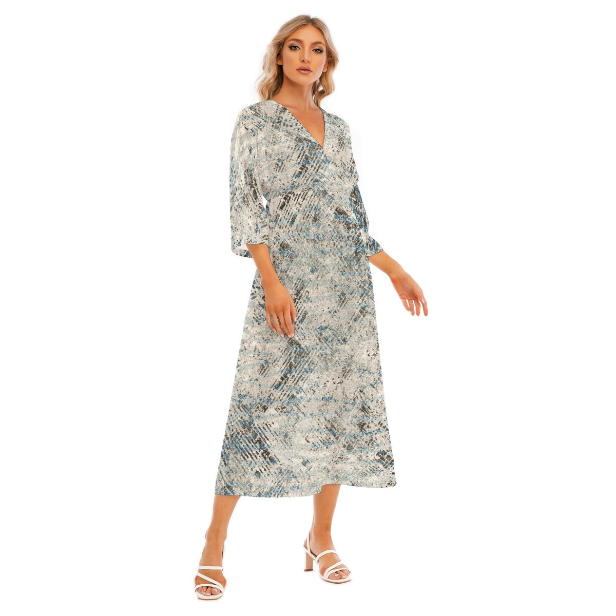 All-Over Print Women's Mid-Sleeve Long Dress