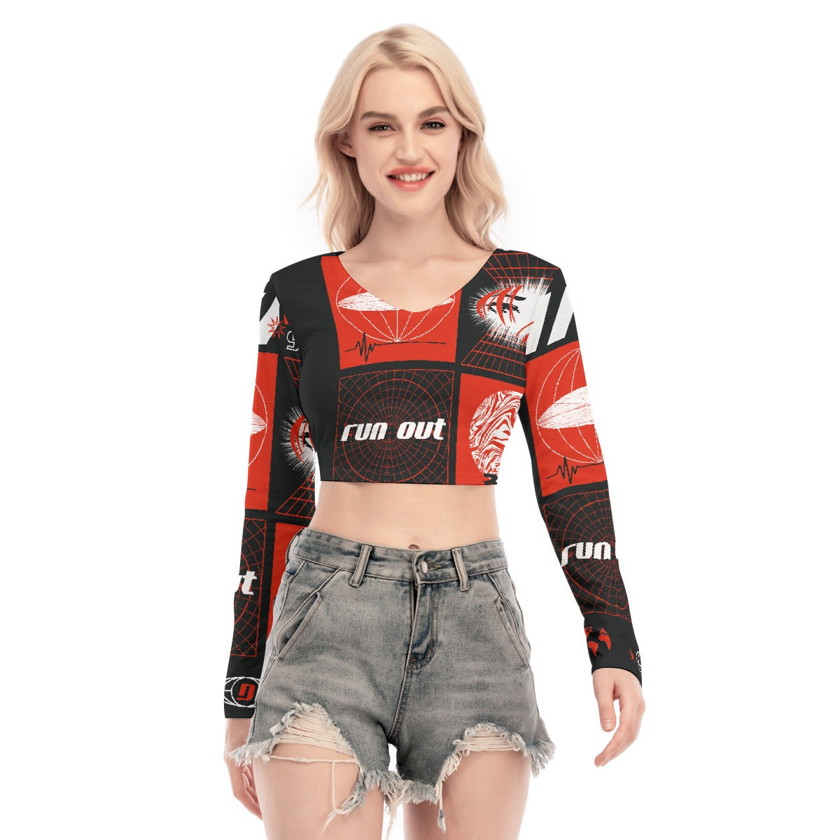 All-Over Print Women's Back Hollow T-shirt With Strap