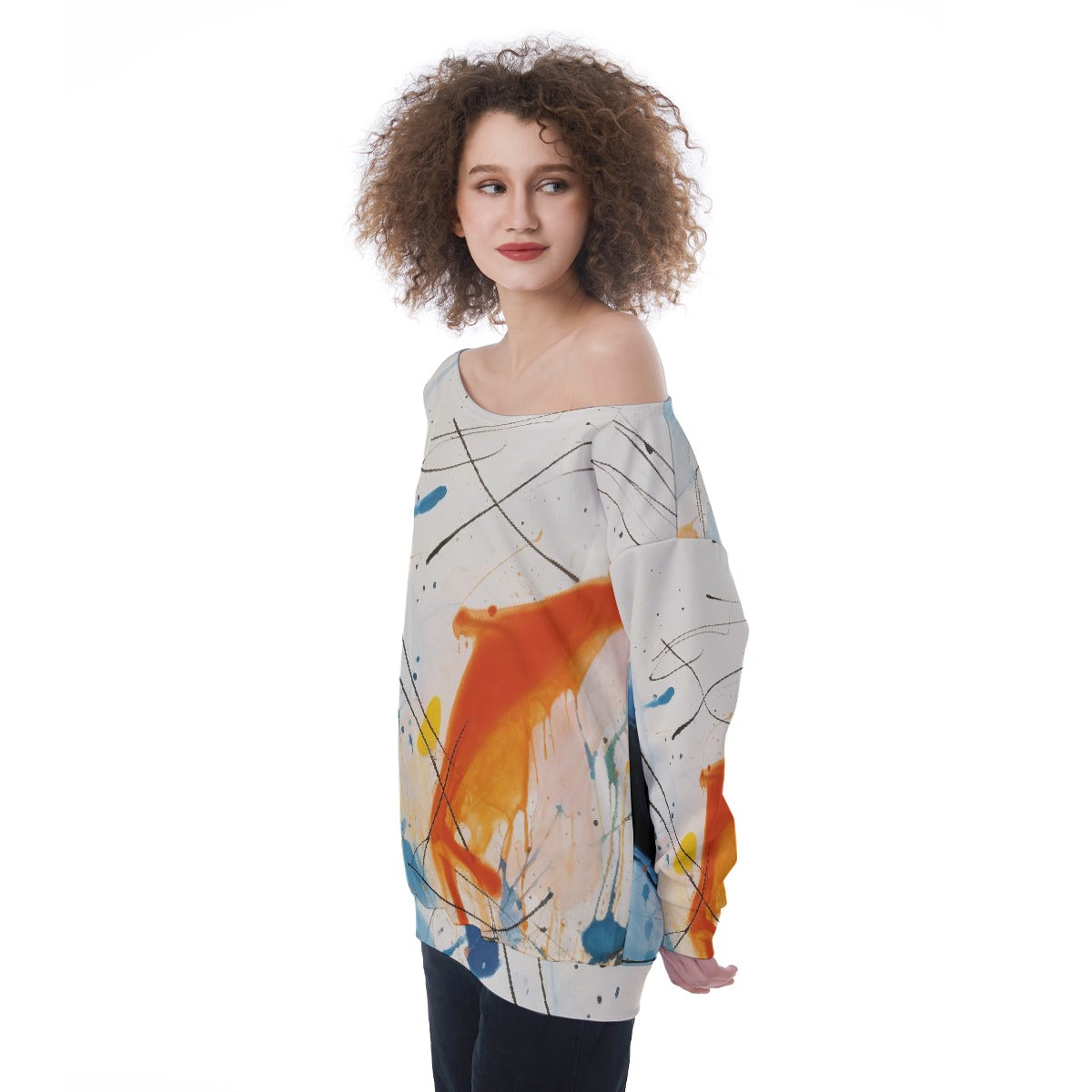 All-Over Print Oversized Women's Off-Shoulder Sweatshirt