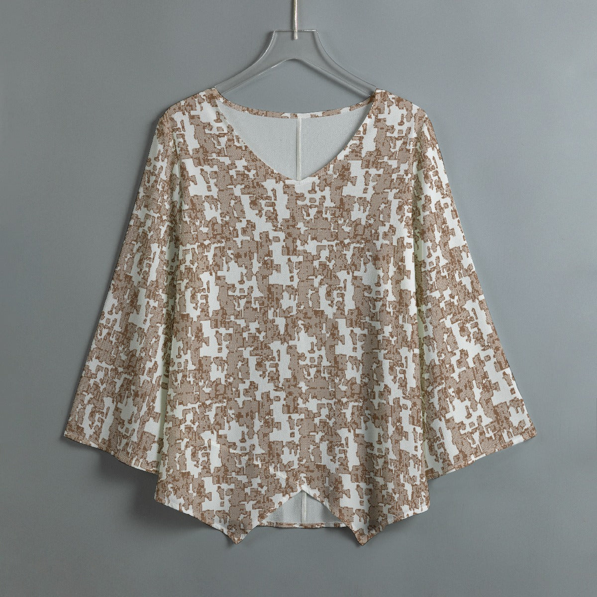 All-Over Print Women's V-neck T-shirt With Irregular Hem