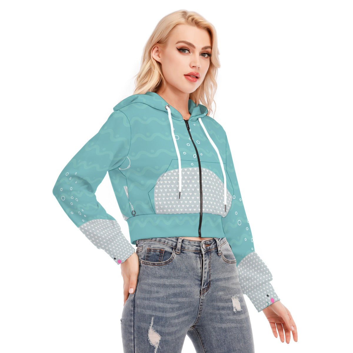 All-Over Print Women's Crop Top Hoodie With Zipper Closure
