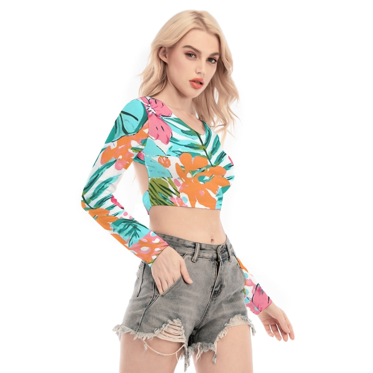 All-Over Print Women's Back Hollow T-shirt With Strap