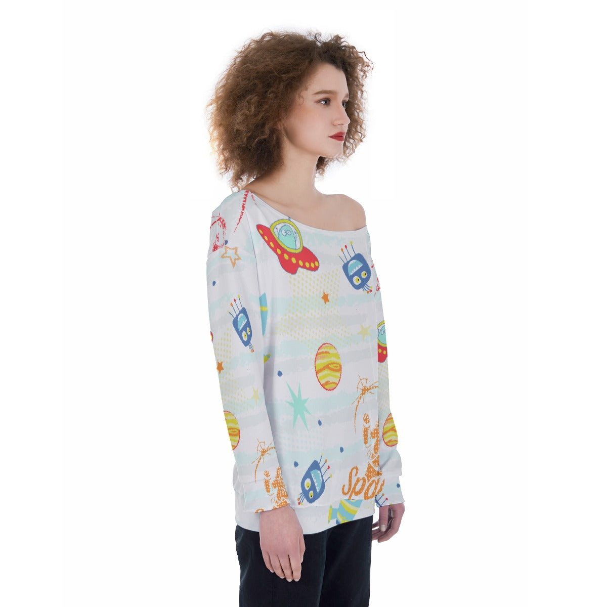 All-Over Print Oversized Women's Off-Shoulder Sweatshirt