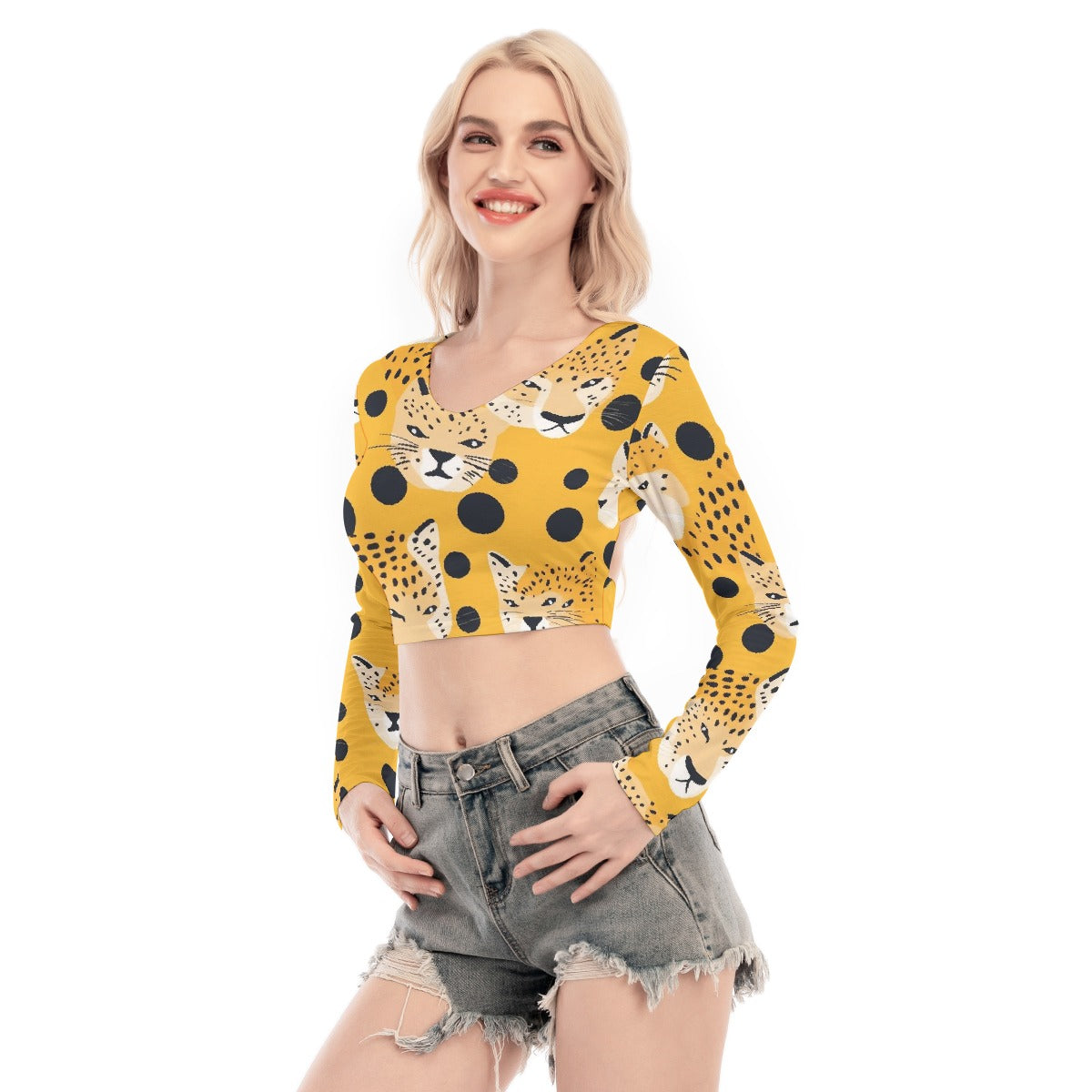 All-Over Print Women's Back Hollow T-shirt With Strap