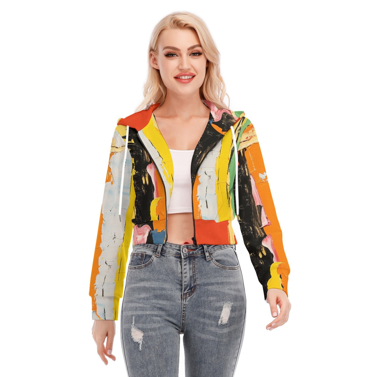 All-Over Print Women's Crop Top Hoodie With Zipper Closure