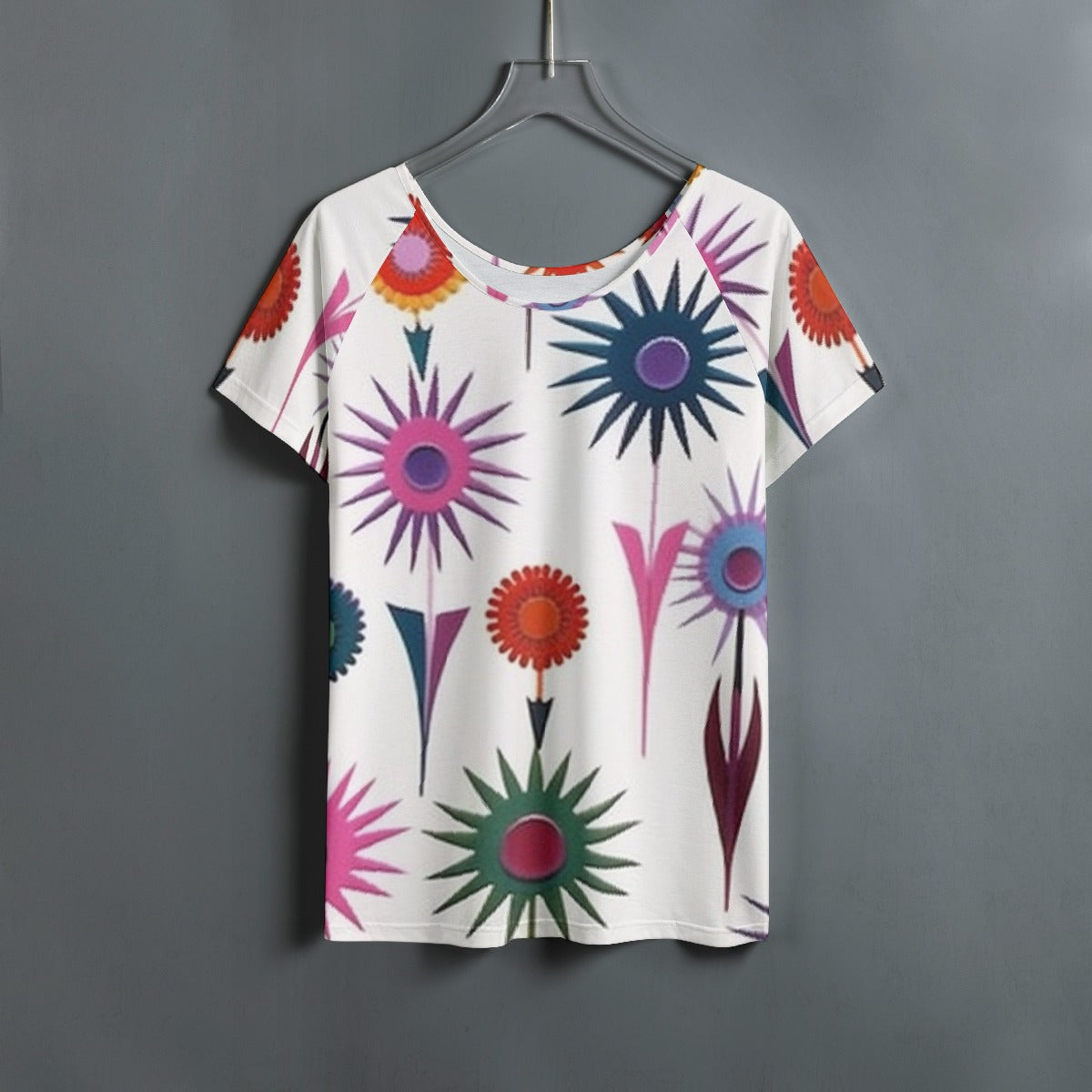 All-Over Print Women's Round Neck T-shirt With Raglan Sleeve