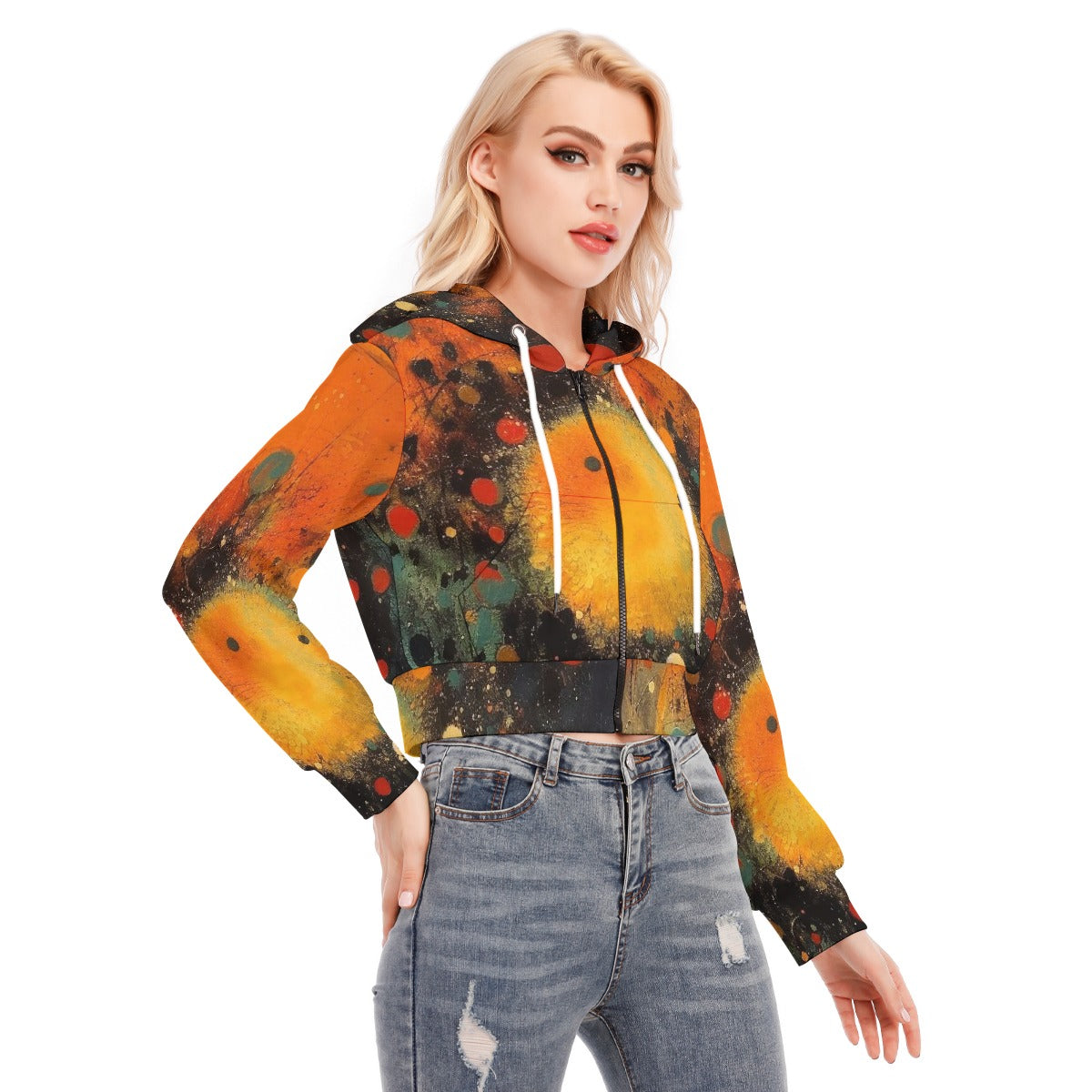 All-Over Print Women's Crop Top Hoodie With Zipper Closure
