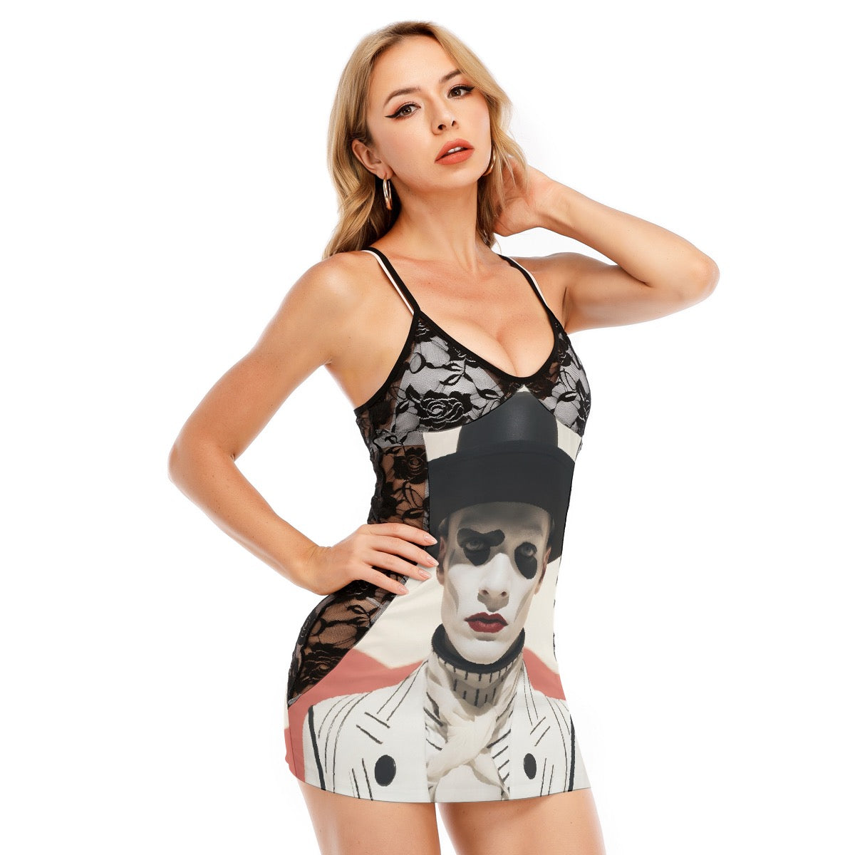 All-Over Print Women's Black Lace Cami Dress