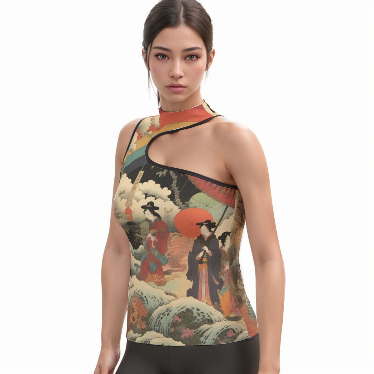 All-Over Print Women's Halter Sleeveless Asymmetrical Tank Top