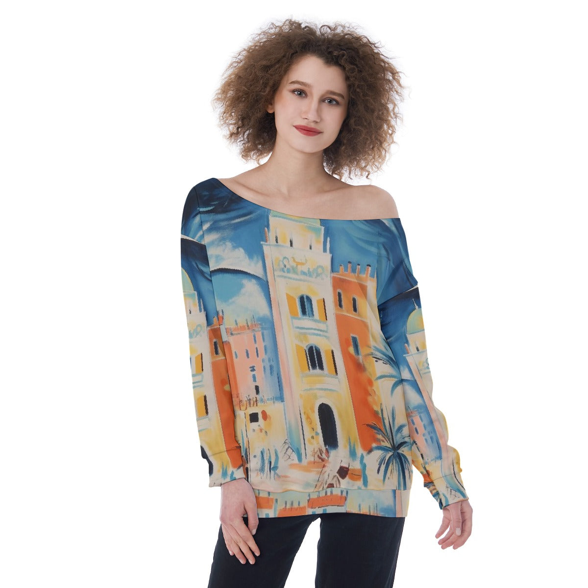 All-Over Print Oversized Women's Off-Shoulder Sweatshirt