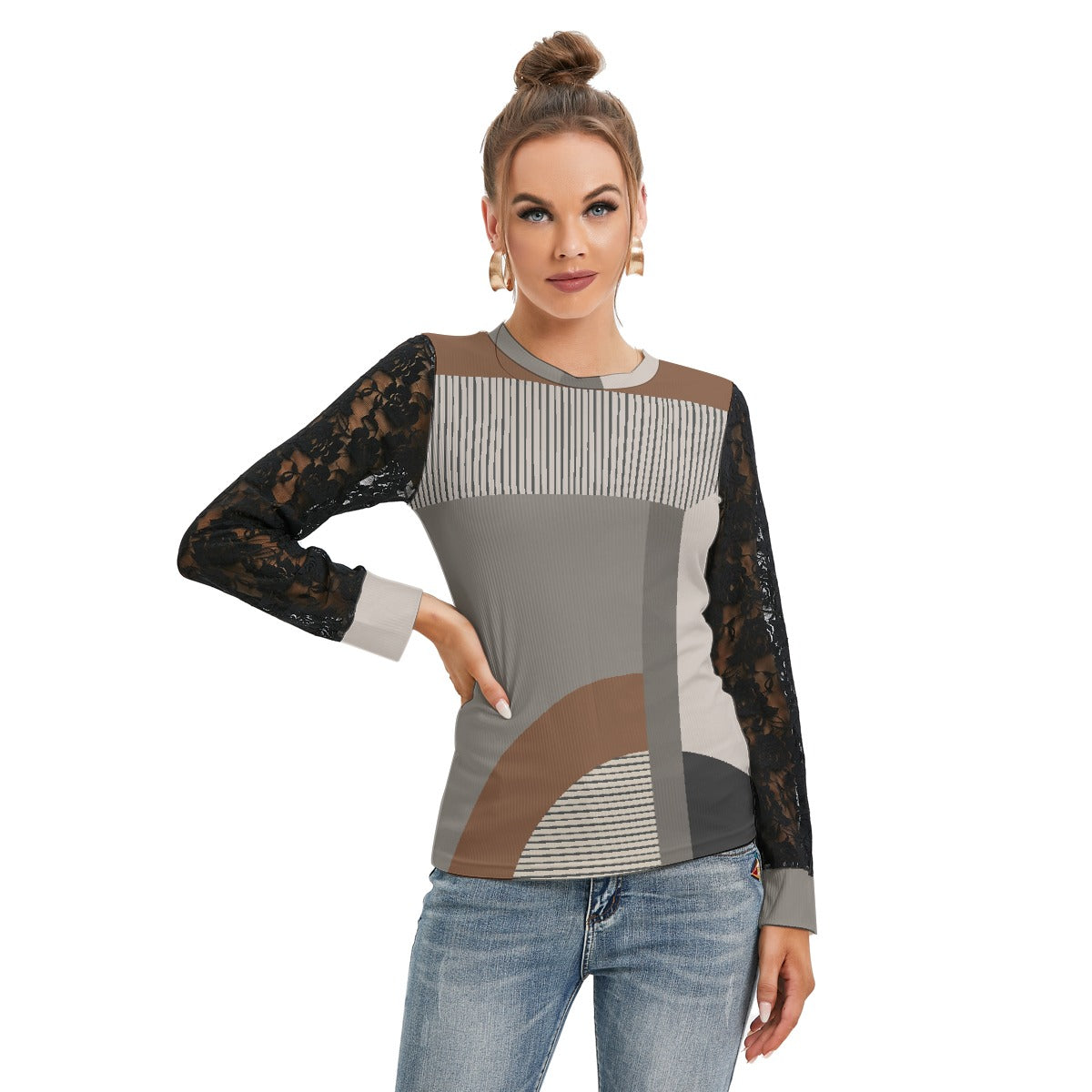 All-Over Print Women's T-shirt And Sleeve With Black Lace